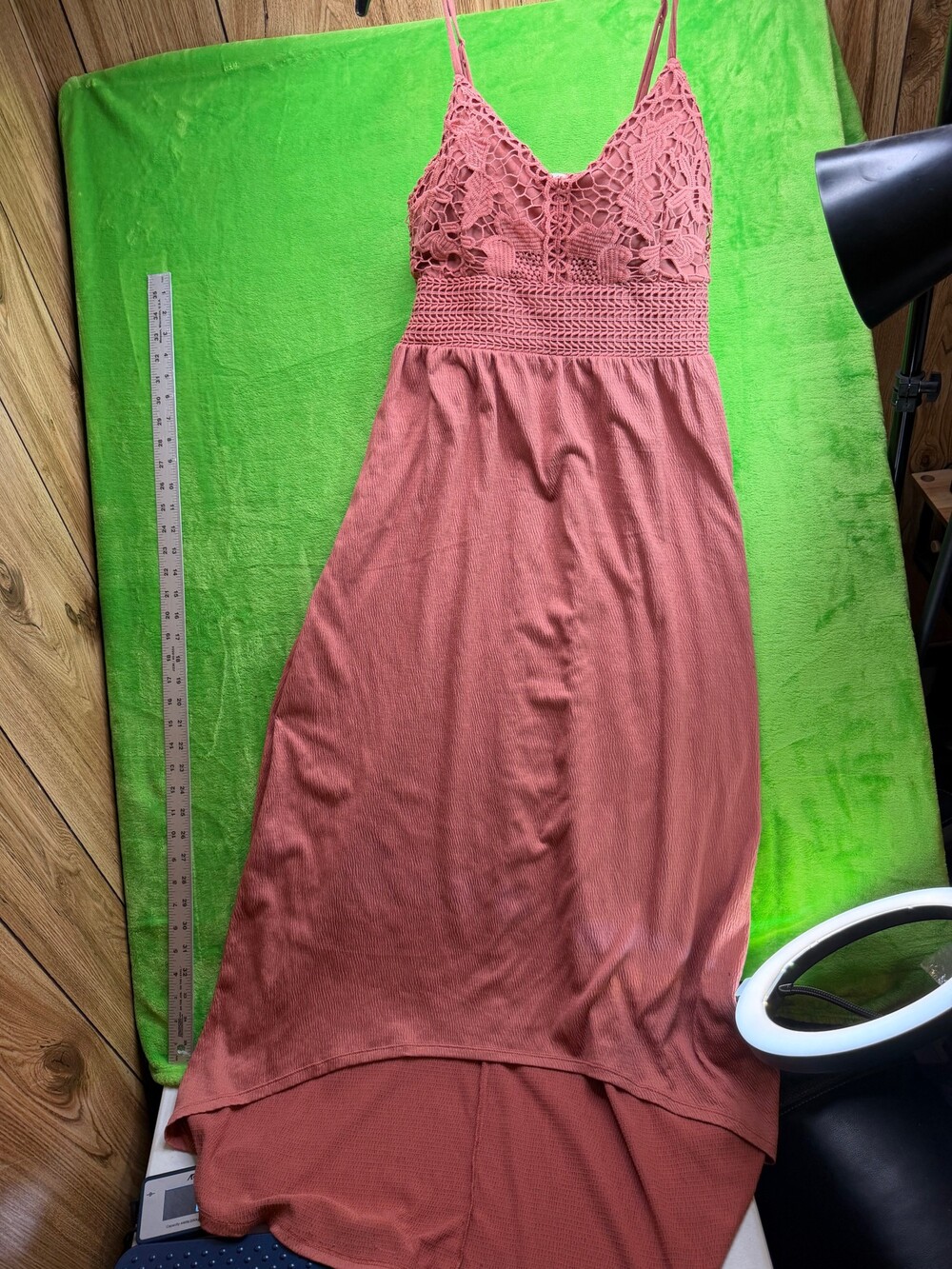 Derek Heart Crochet Lace High-Low Maxi Dress Sz L Rust Boho